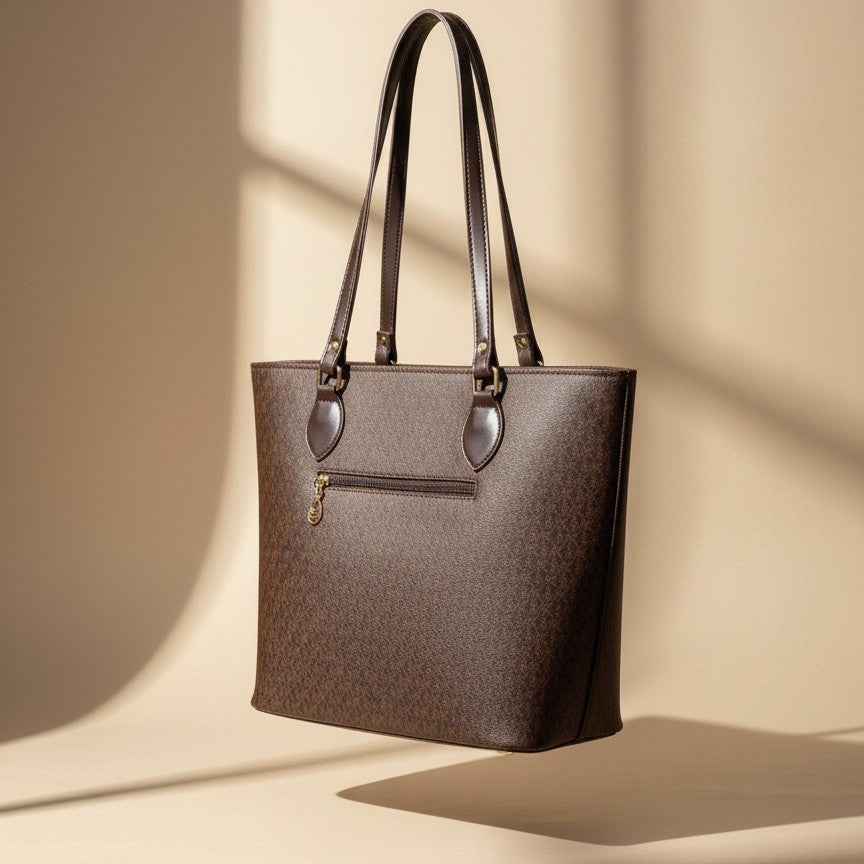 Classic Dark Brown Patterned Tote Bag