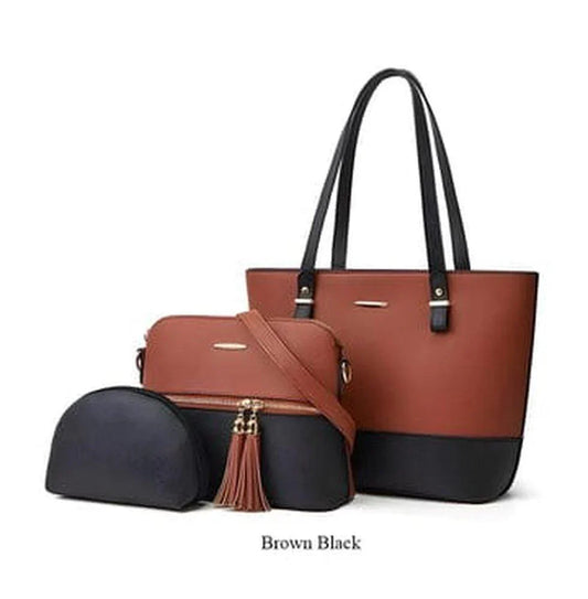 Elegant 3-Piece Cream & Black Handbag Set