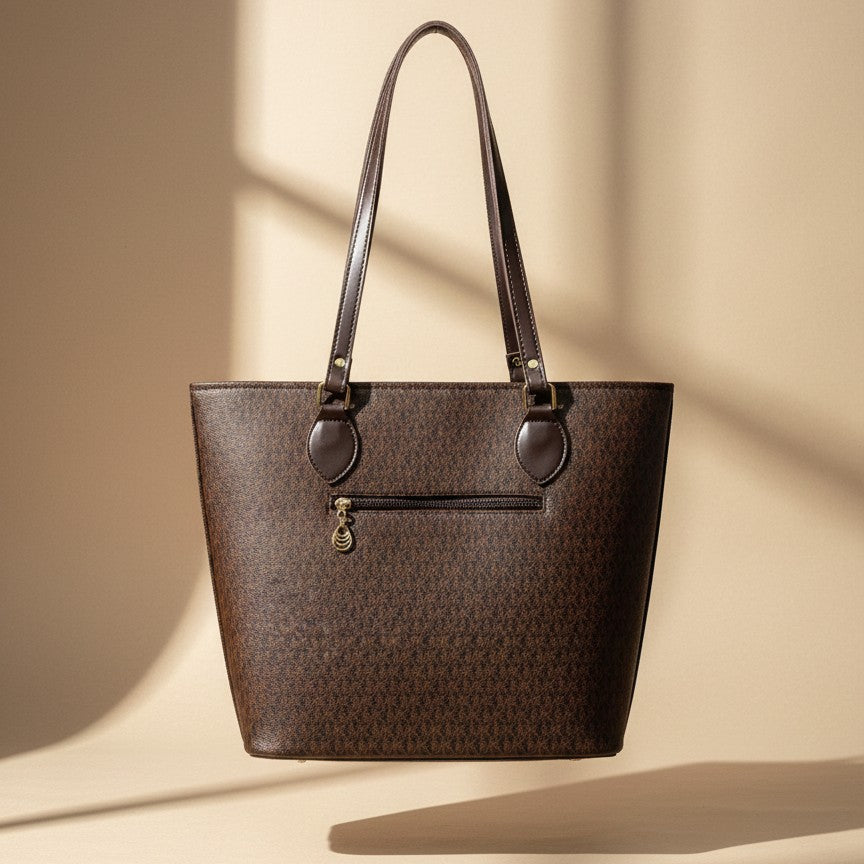 Classic Dark Brown Patterned Tote Bag
