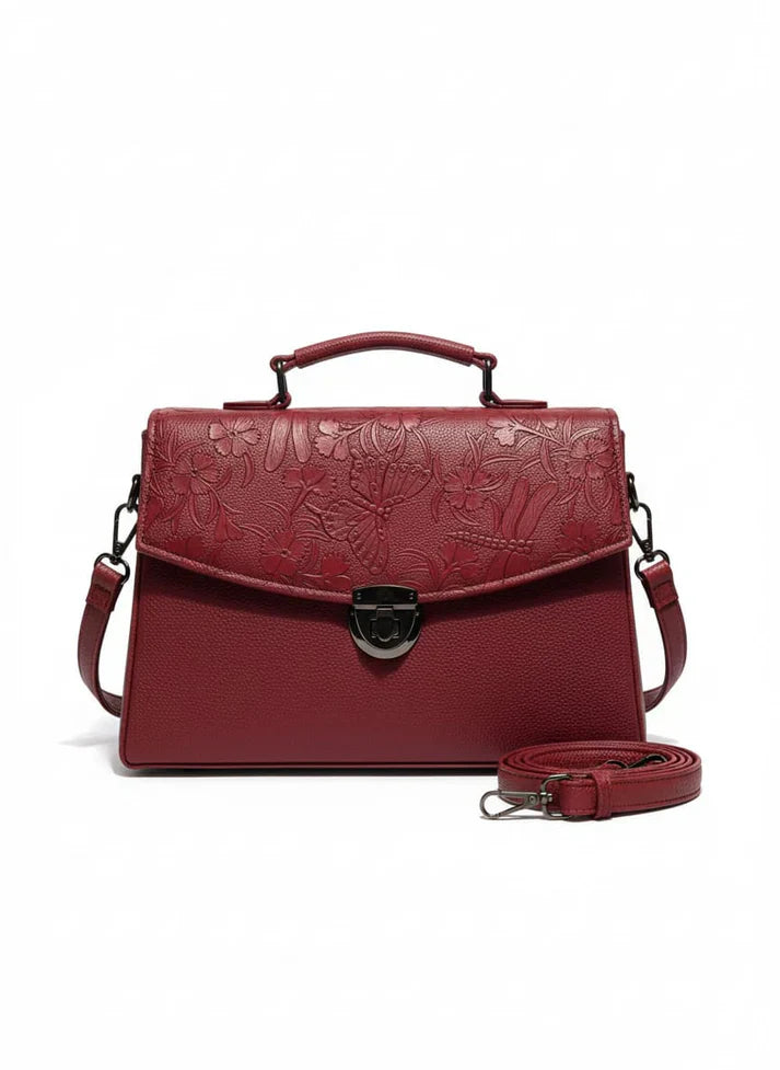 Burgundy Embossed Dragonfly Satchel