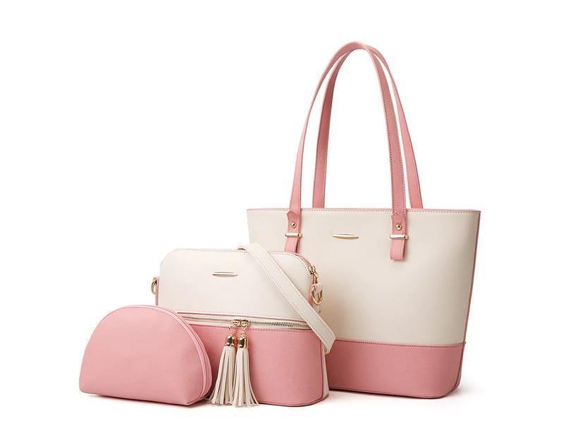 Elegant 3-Piece Cream & Black Handbag Set 
