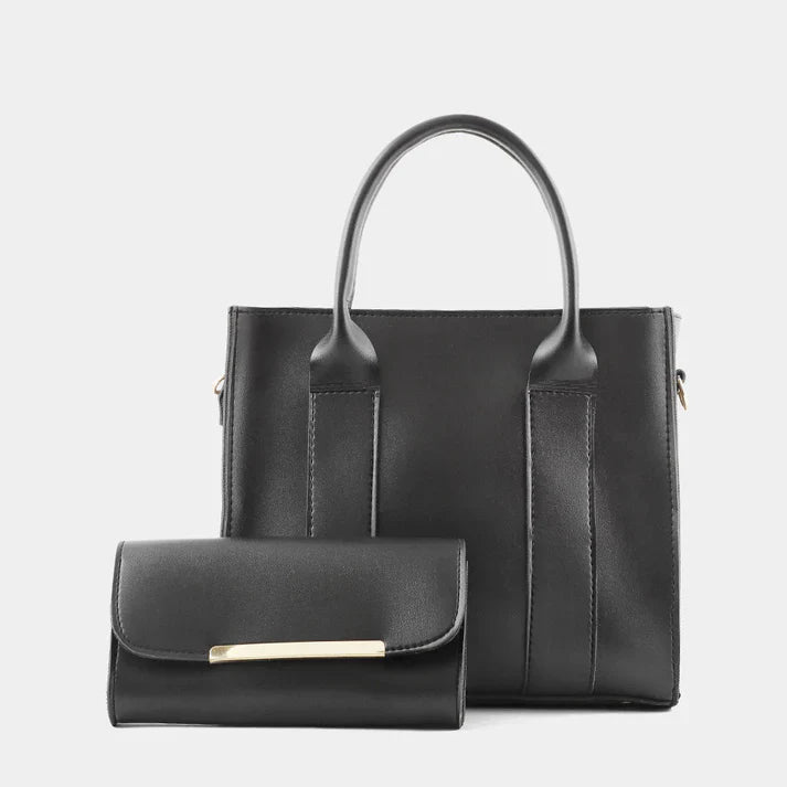Elegant Pink Leather Tote Bag & Matching Clutch Wallet