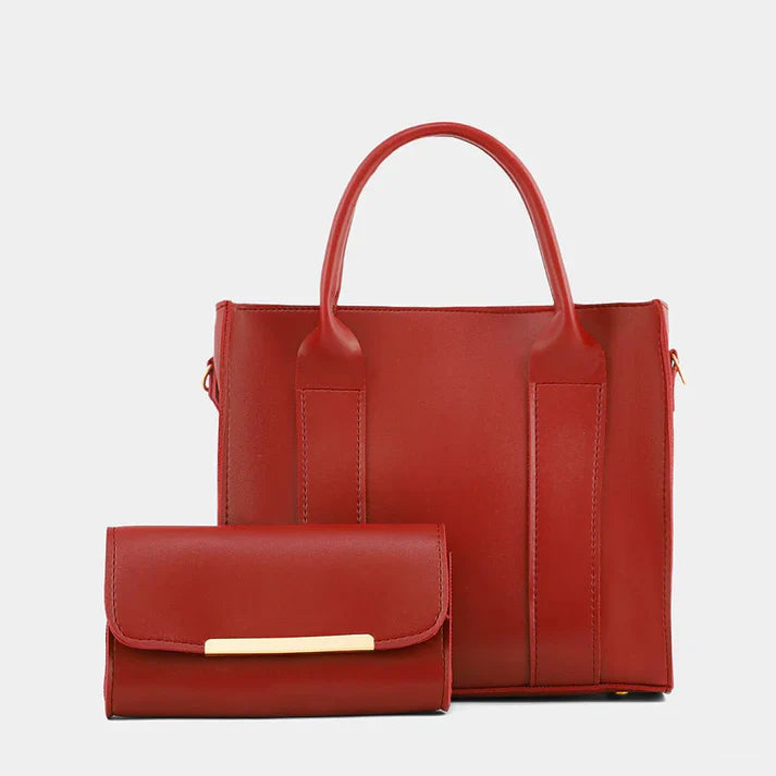 Elegant Pink Leather Tote Bag & Matching Clutch Wallet