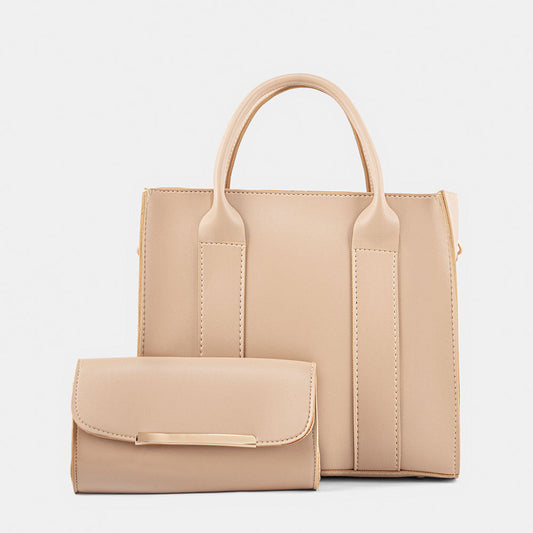 Elegant Pink Leather Tote Bag & Matching Clutch Wallet