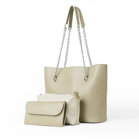 Women's Handbag Bundle with Chain Detail | Tote, Pouch, Wallet displayed in a stylish arrangement.